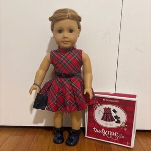 American girl doll with Christmas dress set